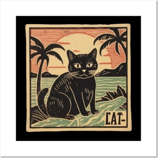 Aloha Linocut Kitty Posters and Art